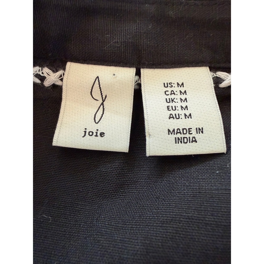 Joie Medium Black White Embroidered Boho Blouse Cotton Flax Floral Peasant Top - Picture 8 of 10